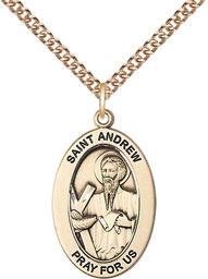 [11000GF/24GF] 14kt Gold Filled Saint Andrew the Apostle Pendant on a 24 inch Gold Filled Heavy Curb chain