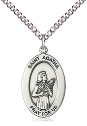 [11003SS/24SS] Sterling Silver Saint Agatha Pendant on a 24 inch Sterling Silver Heavy Curb chain