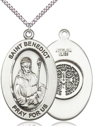 [11008SS/24SS] Sterling Silver Saint Benedict Pendant on a 24 inch Sterling Silver Heavy Curb chain