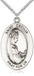 [11016SS/24SS] Sterling Silver Saint Cecilia Pendant on a 24 inch Sterling Silver Heavy Curb chain