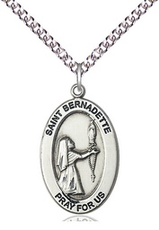 [11017SS/24SS] Sterling Silver Saint Bernadette Pendant on a 24 inch Sterling Silver Heavy Curb chain