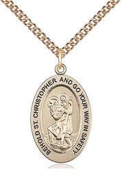 [11022GF/24GF] 14kt Gold Filled Saint Christopher Pendant on a 24 inch Gold Filled Heavy Curb chain