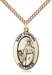[11032GF/24GF] 14kt Gold Filled Saint Dymphna Pendant on a 24 inch Gold Filled Heavy Curb chain