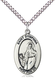 [11032SS/24SS] Sterling Silver Saint Dymphna Pendant on a 24 inch Sterling Silver Heavy Curb chain