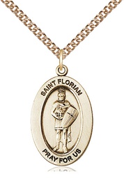 [11034GF/24GF] 14kt Gold Filled Saint Florian Pendant on a 24 inch Gold Filled Heavy Curb chain