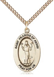 [11036GF/24GF] 14kt Gold Filled Saint Francis of Assisi Pendant on a 24 inch Gold Filled Heavy Curb chain