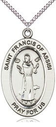 [11036SS/24SS] Sterling Silver Saint Francis of Assisi Pendant on a 24 inch Sterling Silver Heavy Curb chain