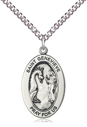 [11041SS/24SS] Sterling Silver Saint Genevieve Pendant on a 24 inch Sterling Silver Heavy Curb chain