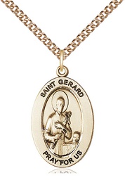 [11042GF/24GF] 14kt Gold Filled Saint Gerard Majella Pendant on a 24 inch Gold Filled Heavy Curb chain