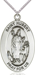 [11045SS/24SS] Sterling Silver Saint Hubert of Liege Pendant on a 24 inch Sterling Silver Heavy Curb chain