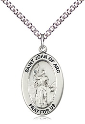 [11053SS/24SS] Sterling Silver Saint Joan of Arc Pendant on a 24 inch Sterling Silver Heavy Curb chain