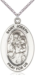 [11058SS/24SS] Sterling Silver Saint Joseph Pendant on a 24 inch Sterling Silver Heavy Curb chain