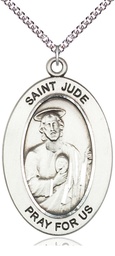 [11060SS/24SS] Sterling Silver Saint Jude Thaddeus Pendant on a 24 inch Sterling Silver Heavy Curb chain