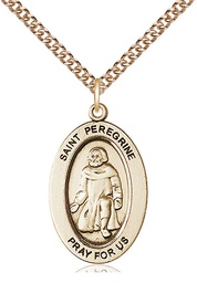 [11088GF/24GF] 14kt Gold Filled Saint Peregrine Pendant on a 24 inch Gold Filled Heavy Curb chain