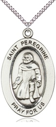 [11088SS/24SS] Sterling Silver Saint Peregrine Pendant on a 24 inch Sterling Silver Heavy Curb chain