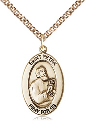 [11090GF/24GF] 14kt Gold Filled Saint Peter the Apostle Pendant on a 24 inch Gold Filled Heavy Curb chain
