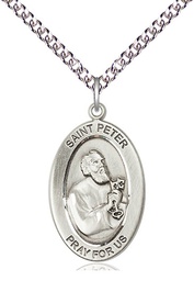 [11090SS/24SS] Sterling Silver Saint Peter the Apostle Pendant on a 24 inch Sterling Silver Heavy Curb chain
