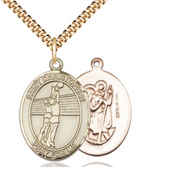 [7138GF/24G] 14kt Gold Filled Saint Christopher Volleyball Pendant on a 24 inch Gold Plate Heavy Curb chain