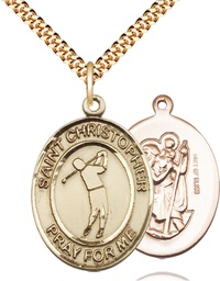 [7152GF/24G] 14kt Gold Filled Saint Christopher Golf Pendant on a 24 inch Gold Plate Heavy Curb chain