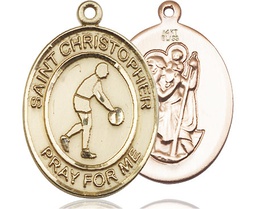 [7153KT] 14kt Gold Saint Christopher Basketball Medal