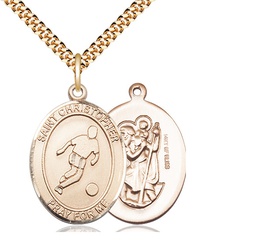 [7154GF/24G] 14kt Gold Filled Saint Christopher Soccer Pendant on a 24 inch Gold Plate Heavy Curb chain
