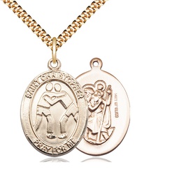[7159GF/24G] 14kt Gold Filled Saint Christopher Wrestling Pendant on a 24 inch Gold Plate Heavy Curb chain