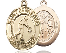 [7163KT] 14kt Gold Saint Sebastian Basketball Medal