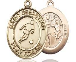 [7164KT] 14kt Gold Saint Sebastian Soccer Medal