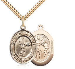 [7166GF/24G] 14kt Gold Filled Saint Sebastian Tennis Pendant on a 24 inch Gold Plate Heavy Curb chain