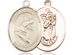 [7184KT] 14kt Gold Saint Christopher Surfing Medal