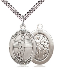 [7186SS/24S] Sterling Silver Saint Sebastian Volleyball Pendant on a 24 inch Light Rhodium Heavy Curb chain