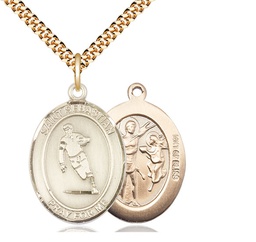 [7187GF/24G] 14kt Gold Filled Saint Sebastian Rugby Pendant on a 24 inch Gold Plate Heavy Curb chain