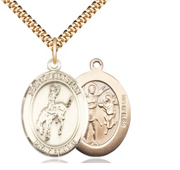 [7191GF/24G] 14kt Gold Filled Saint Sebastian Rodeo Pendant on a 24 inch Gold Plate Heavy Curb chain