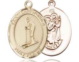 [7193KT] 14kt Gold Saint Christopher Skiing Medal