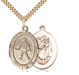 [7195GF/24G] 14kt Gold Filled Saint Christopher Field Hockey Pendant on a 24 inch Gold Plate Heavy Curb chain