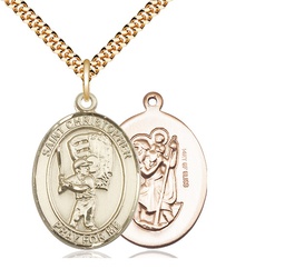[7500GF/24G] 14kt Gold Filled Saint Christopher Baseball Pendant on a 24 inch Gold Plate Heavy Curb chain