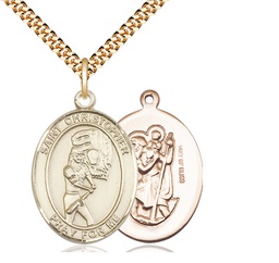 [7507GF/24G] 14kt Gold Filled Saint Christopher Softball Pendant on a 24 inch Gold Plate Heavy Curb chain