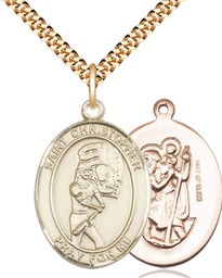 [7507GF/24G] 14kt Gold Filled Saint Christopher Softball Pendant on a 24 inch Gold Plate Heavy Curb chain