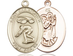[7511KT] 14kt Gold Saint Christopher Swimming Medal