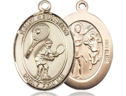 [7605KT] 14kt Gold Saint Sebastian Tennis Medal