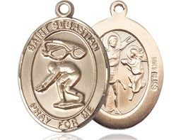 [7611KT] 14kt Gold Saint Sebastian Swimming Medal
