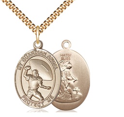 [7701GF/24G] 14kt Gold Filled Guardian Angel Football Pendant on a 24 inch Gold Plate Heavy Curb chain