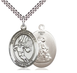 [7702SS/24S] Sterling Silver Guardian Angel Basketball Pendant on a 24 inch Light Rhodium Heavy Curb chain