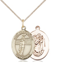 [8138GF/18GF] 14kt Gold Filled Saint Christopher Volleyball Pendant on a 18 inch Gold Filled Light Curb chain