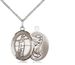 [8138SS/18SS] Sterling Silver Saint Christopher Volleyball Pendant on a 18 inch Sterling Silver Light Curb chain