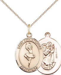 [8143GF/18GF] 14kt Gold Filled Saint Christopher Dance Pendant on a 18 inch Gold Filled Light Curb chain