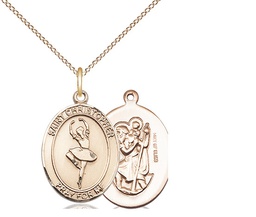 [8143GF/18GF] 14kt Gold Filled Saint Christopher Dance Pendant on a 18 inch Gold Filled Light Curb chain