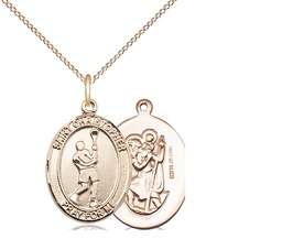 [8144GF/18GF] 14kt Gold Filled Saint Christopher Lacrosse Pendant on a 18 inch Gold Filled Light Curb chain