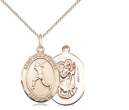[8145GF/18GF] 14kt Gold Filled Saint Christopher Softball Pendant on a 18 inch Gold Filled Light Curb chain