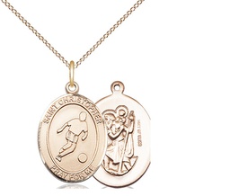 [8154GF/18GF] 14kt Gold Filled Saint Christopher Soccer Pendant on a 18 inch Gold Filled Light Curb chain